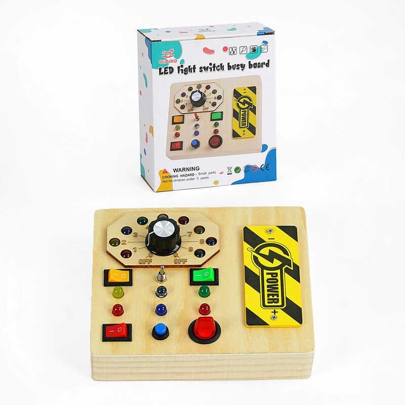 Бізіборд дерев`яний C 64862 підсвічування, 7 перемикачів, викрутка, на батарейках, в коробці