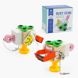 Бізіборд дерев`яний C 64879 дерев’яний куб, 6 міні-ігор, в коробці