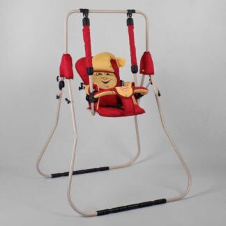 Гр Гойдалка підлогова "Алінка" 205362 бежевий каркас, червона матерія, бежевий гномик