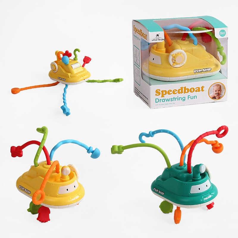 Брязкальце 1159 2 види, пальчикові ігри, тріскачка, гумові мотузочки, прорізувачі, в коробці