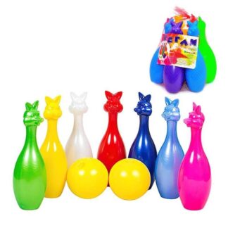 Гр Набір дитячий "Кеглі Зайці 7+2 кулі" 024 у сітці "BAMSIC"