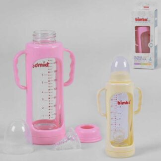 Гр Бутылочка стеклянная 15374 с силиконовой соской, "BIMBO", 240 мл, 2 цвета, 1шт в коробке