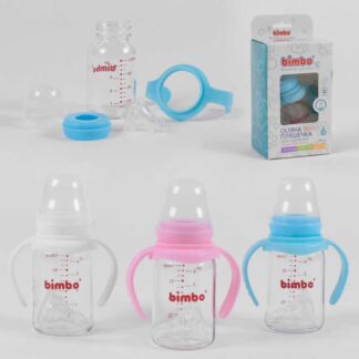 Гр Бутылочка стеклянная 55870 с силиконовой соской, "BIMBO", 120 мл, 3 цвета, 1шт в коробке