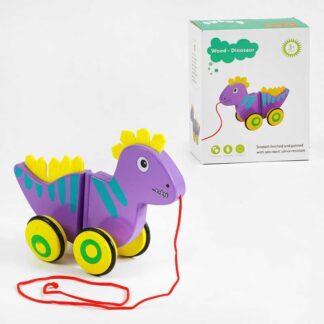 Каталка C 63987 “Динозаврик”, дерев’яна, виляє хвостом, фетрові шипи, в коробці