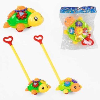 Каталка Черепашка 0391 2 види, з дзвіночком, з ручкою, в пакеті