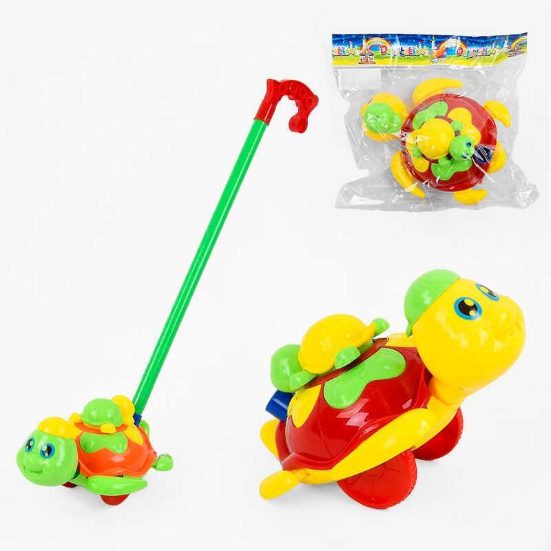 Каталка Черепашка 369 2 кольори, з дзвіночком, з ручкою, в пакеті