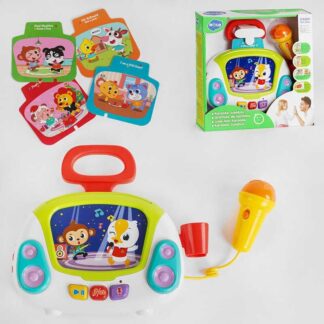 Караоке 3138 подсветка, 4 музыкальных карточки, веселые мелодии. звукозапись, микрофон, в коробке