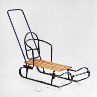 Гр Санки "Королевские" 24162 плоские полозья, с ручкой, цвет синий (1)