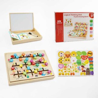Дерев`яна магнітна дошка C 65726 3в1: пальчиковий лабіринт, магнітна гра, дошка для малювання, ма...