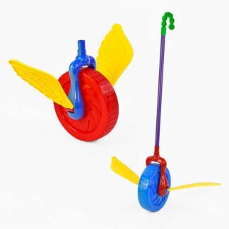 Каталка 0355 "Колесо" з тріскачкою, махає крилами, 2 кольори, на паличці, у пакеті