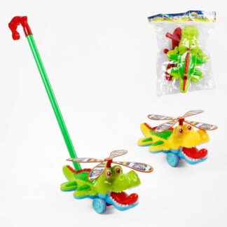Каталка 367 "Крокодил", 2 кольори, дзвіночок, з ручкою, в пакеті