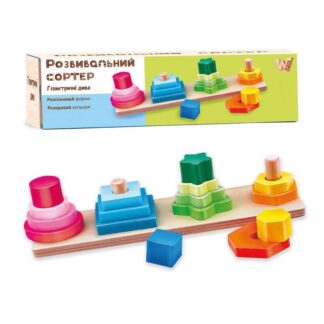 Дерев`яний геометричний сортер 35485 "Логіка" "WToys", 16 геометричних фігур, в коробці