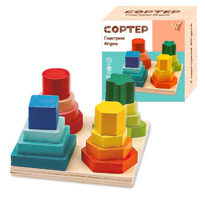 Дерев`яний геометричний сортер 36801 "WToys", 12,5х12,5 см, в коробці