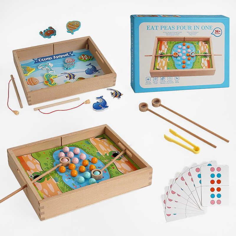 Логічна гра C 65030 дерев`яна, магнітна риболовля, 12 двосторонніх карток, в коробці