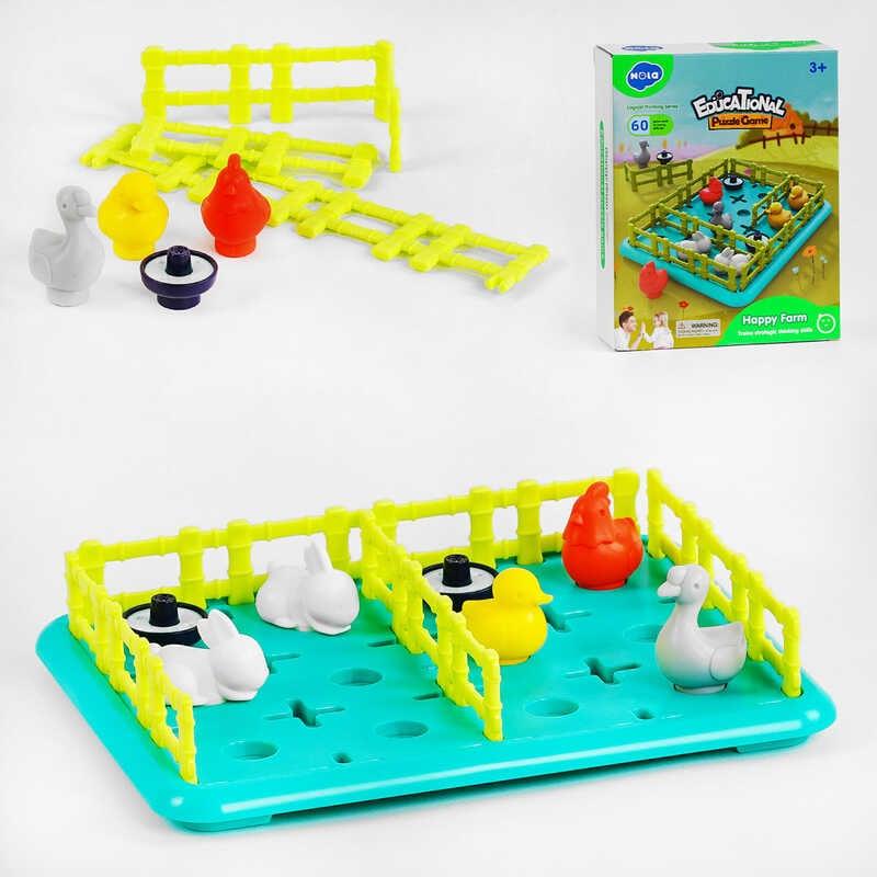 Логічна гра E 7977 "Hola", "Свійські тварини", 8 тваринок, поле, будування загонів, в коробці