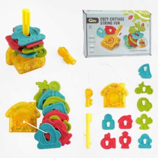 Логічна гра M 10 F “Замочок”, гра-шнурівка, пірамідка, дзвінкі кульки, гумові елементи, в коробці