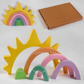 Логічна гра С 47863 дерев’яна, пірамідка "Веселка та сонечко", 6 елементів, в коробці