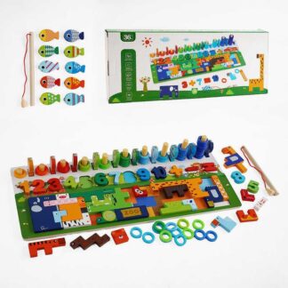Логічна дерев’яна дошка C 65715 кілочки, сортер, пазли магнітна риболовля, в коробці