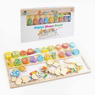 Логічна дерев’яна дошка C 65772 3в1, сортер, "пиши-стирай", цифри, тваринки, олівець, розв`язання...