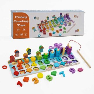 Логічна дерев’яна дошка C 67014 магнітна риболовля, кілочки з кільцями, сортер, цифри англійською...