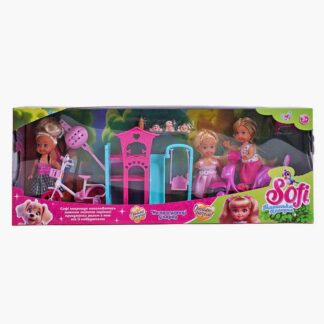 Лялька Sofi 85273 “На прогулянці у парку”, 3 ляльки, мопед, велосипед, дитячий майданчик, висота...