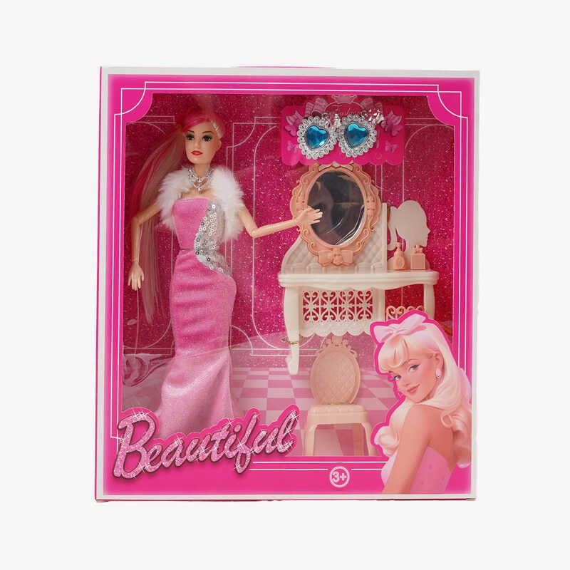 Лялька 8021-1 висота 30см, гумова голова, верхні кінцівки на шарнірах, трюмо з дзеркальцем, стіль...