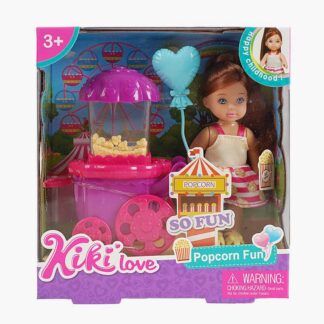 Лялька 88025 висота 12 см, машинка для попкорну, повітряна куля, в коробці