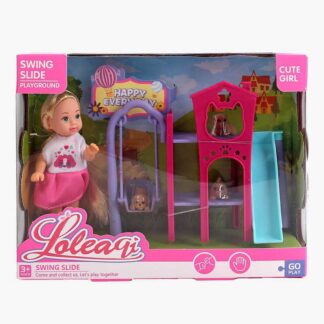 Лялька 89016 висота 12 см, майданчик, цуценятка, в коробці