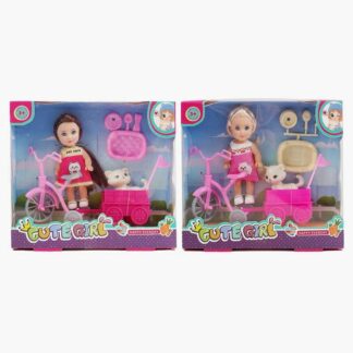 Лялька GN 686-6 2 види, висота: 11,5, улюбленець, аксесуари, триколісний велосипед із причепом, в...