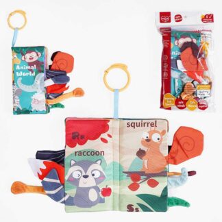 М’яка книжка 368-1 D “Тваринки”, пискавка, шарудить, кільце для підвішування, в пакеті