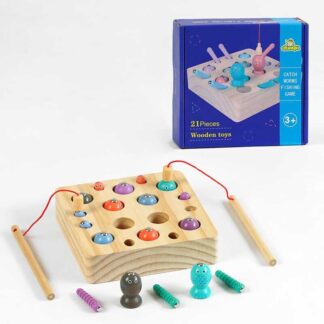 Магнітна риболовля C 60368 дерев`яна, 10 рибок, 8 хробачків, вудки з магнітами, в коробці