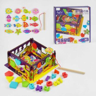 Магнітна риболовля C 61739 дерев`яна, сортер, 16 рибок, вудка, в коробці