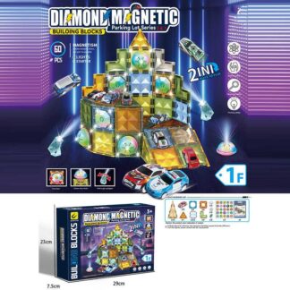 Магнітний конструктор 6815 A 60 елементів, підсвічування, 6 металопластикових машинок, в коробці