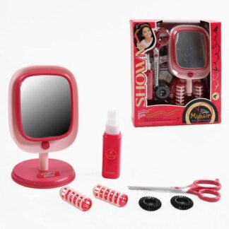 Набір перукаря 2805-1 дзеркало, підсвітка, бігуді, ножиці, гребінець, резинки, спрей, в коробці