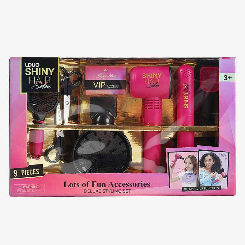 Набір перукаря 626029 9 аксесуарів, світло, звук, стайлер, фен видуває повітря, 2 насадки, щітка,...