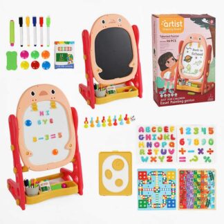 Мольберт 050-54 двосторонній, крейда, маркери, стиранка, магніти, настільні ігри, фішки, в коробці