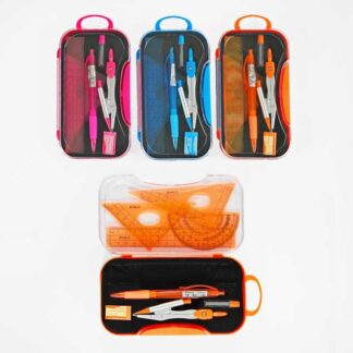 Набір для креслення С 62053 3 кольори, циркуль, лінійка 15 см, 2 косинці, транспортир, гумка, олі...