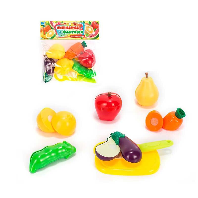 Набір продуктів “Кулінарна фантазія” 556622 "WToys", 14 елементів, овочі та фрукти на липучках, д...