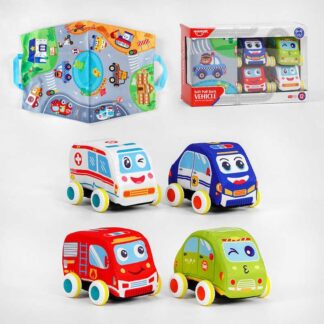 Набор тканевых машин HE 0219 4 шт в коробке, инерция, сумка-коврик