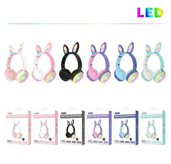 Навушники C 55255 "Зайчик", мікс кольорів, поп-іт, бездротові Bluetooth, світло, радіо, мікрофон,...