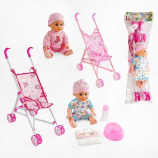 Пупс із візком LZX 17 T-11 2 види, музичний чіп, закриває очі, п’є з пляшечки, ходить на горщик,...