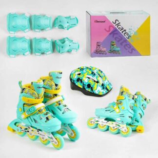 Ролики с захистом 30202-М розмір 35-38 колір БІРЮЗОВИЙ, колеса PU, ПЕРЕДНЄ КОЛЕСО СВІТЛО, устілка...