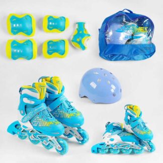 Ролики с захистом 6917-М розмір 35-38 колір СИНІЙ, колеса PU, ПЕРЕДНЄ КОЛЕСО СВІТЛО, устілка 20-2...