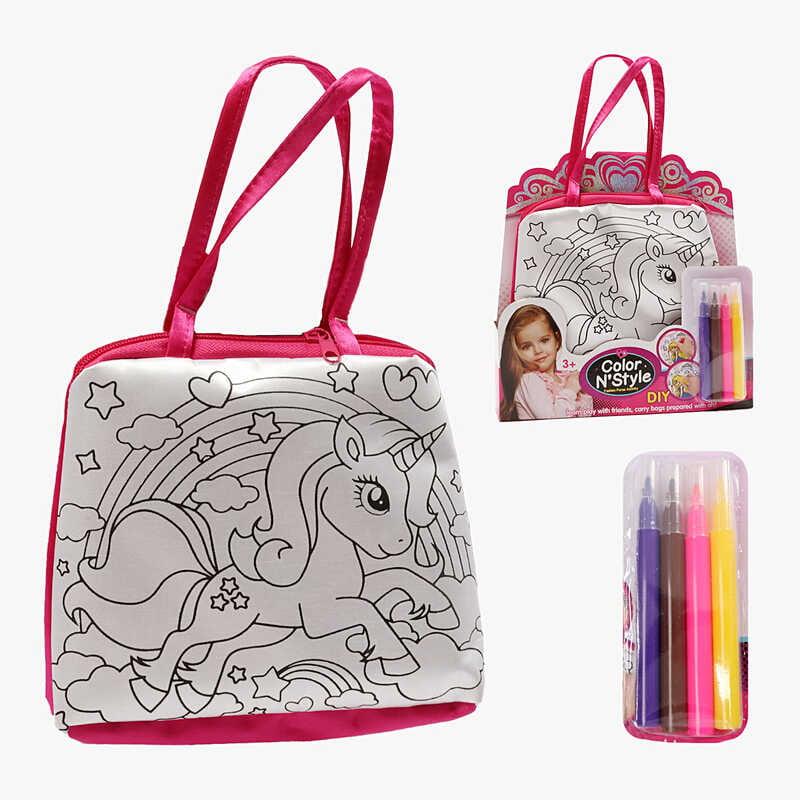 Сумка-розмальовка 612-2 текстильна, 4 мініфломастери, застібається на блискавку, на листі