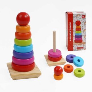 Пірамідка дерев`яна C 68838 висота 20 см, 7 кілець різного діаметру, 1 кулька, в коробці