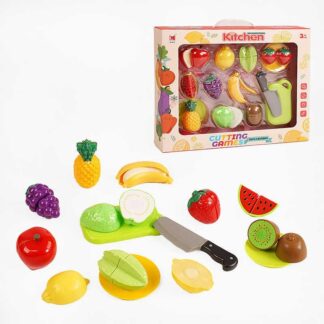 Продукти на липучках 1290 A 10 фруктів, ніж, 2 тарілки та дошка для нарізання, в коробці