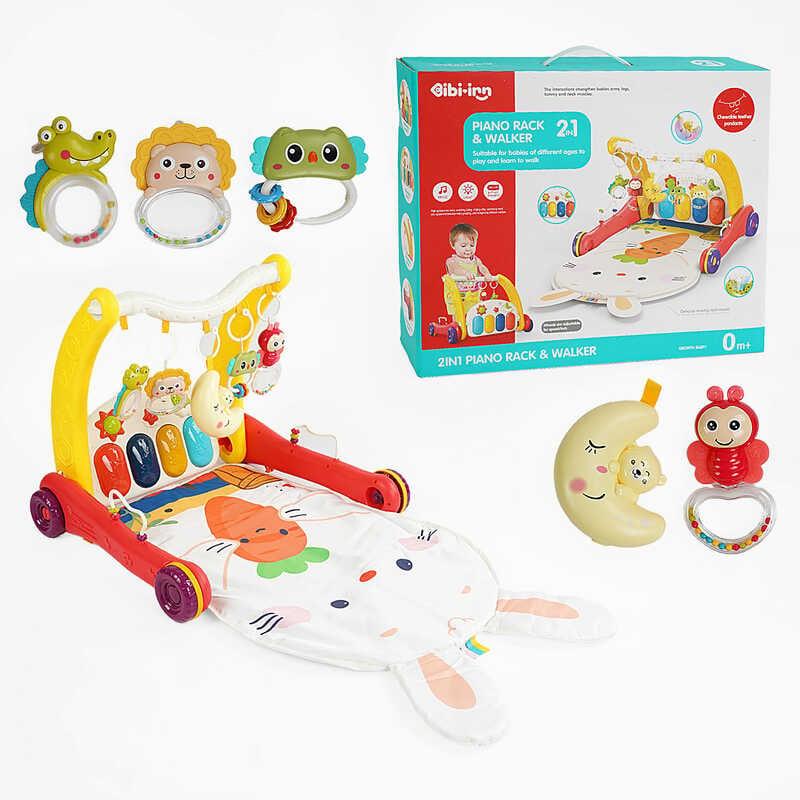 Ходунки 6016 2в1, килимок, звук, підсвічування, піаніно, нічник, 4 брязкальця, пальчикові ігри, п...
