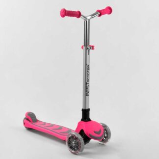 Самокат трехколесный Y-00211 Best Scooter, РОЗОВЫЙ, складной алюминиевый руль, 4 колеса PU со све...