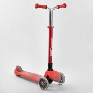 Самокат трехколесный Y-00325 Best Scooter, КРАСНЫЙ, складной алюминиевый руль, 4 колеса PU со све...
