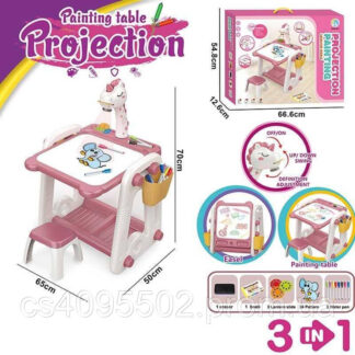 Столик ігровий з проєктором YM 58 підсвічування, звук, маркери, губка, 3 диски, стільчик, дошка д...